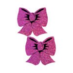 Pastease Bow: Hot Pink Glitter Bows Nipple Pasties - Image 2