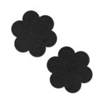 Pastease Everyday Reusable Pasties Onyx Flat Black Vegan Suede Flower Nipple Covers
