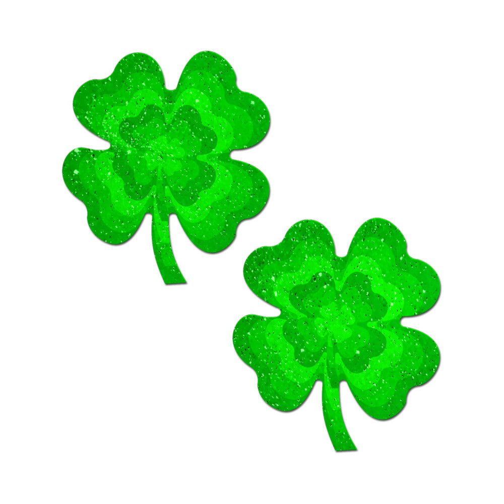 pastease-four-leaf-clover-green-glitter-velvet-pumping-shamrock-nipple-pasties Pastease Four Leaf Clover Green Glitter Velvet Pumping Shamrock Nipple Pasties - Image 1
