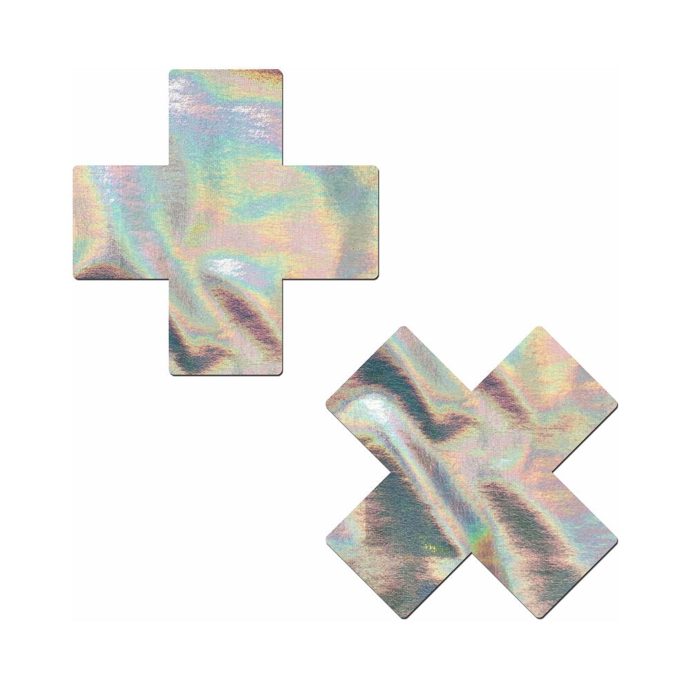 pastease-holographic-crosses-pasties-silver Pastease Holographic Crosses Pasties Silver - Image 1