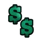 Pastease Money: Green Glitter Dollar Sign Nipple Pasties - Image 2