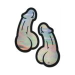 Pastease Penis: Holographic Silver Dick Nipple Pasties - Image 2