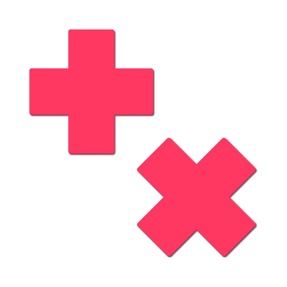 pastease-plus-x-glow-in-the-dark-neon-pink-cross-pasties-nipple-covers Pastease Plus X: Glow-in-the-Dark Neon Pink Cross Pasties Nipple Covers - Image 1