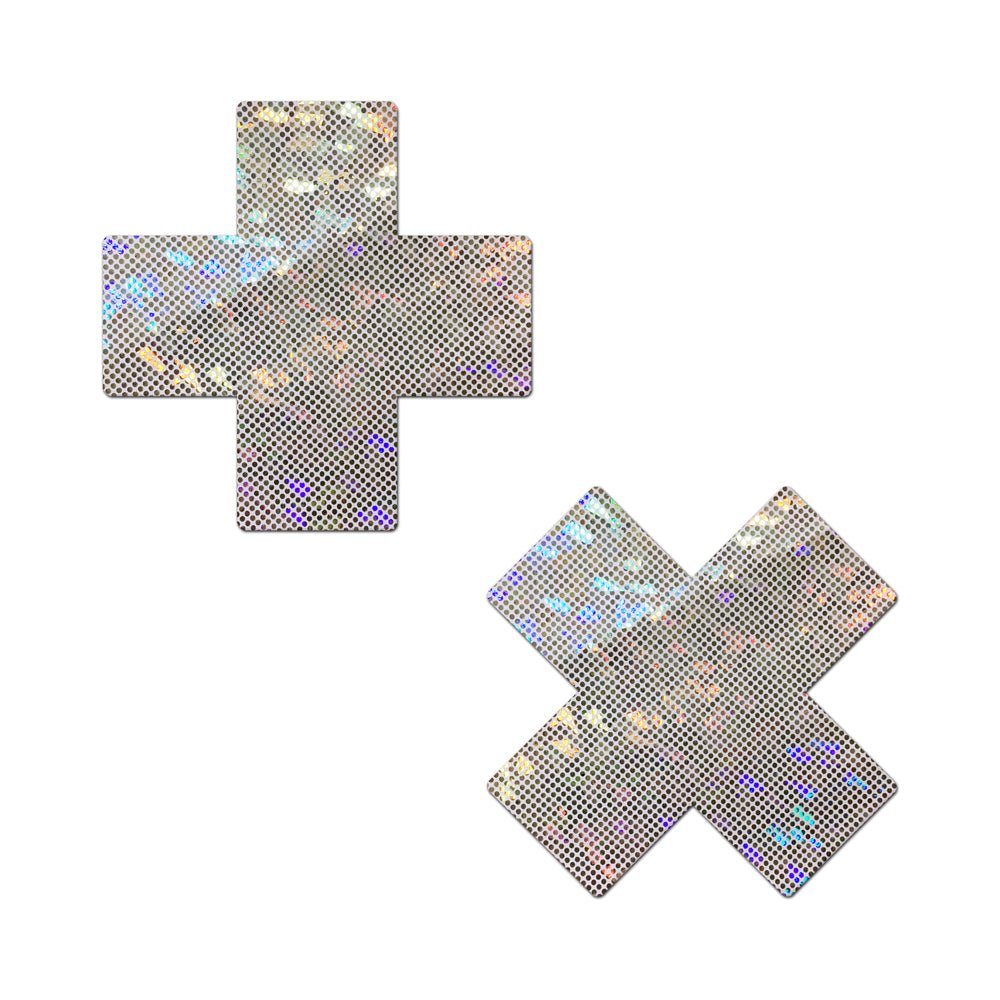 pastease-plus-x-shattered-glass-disco-ball-glitter-white-cross-nipple-pasties Pastease Plus X Shattered Glass Disco Ball Glitter White Cross Nipple Pasties - Image 1