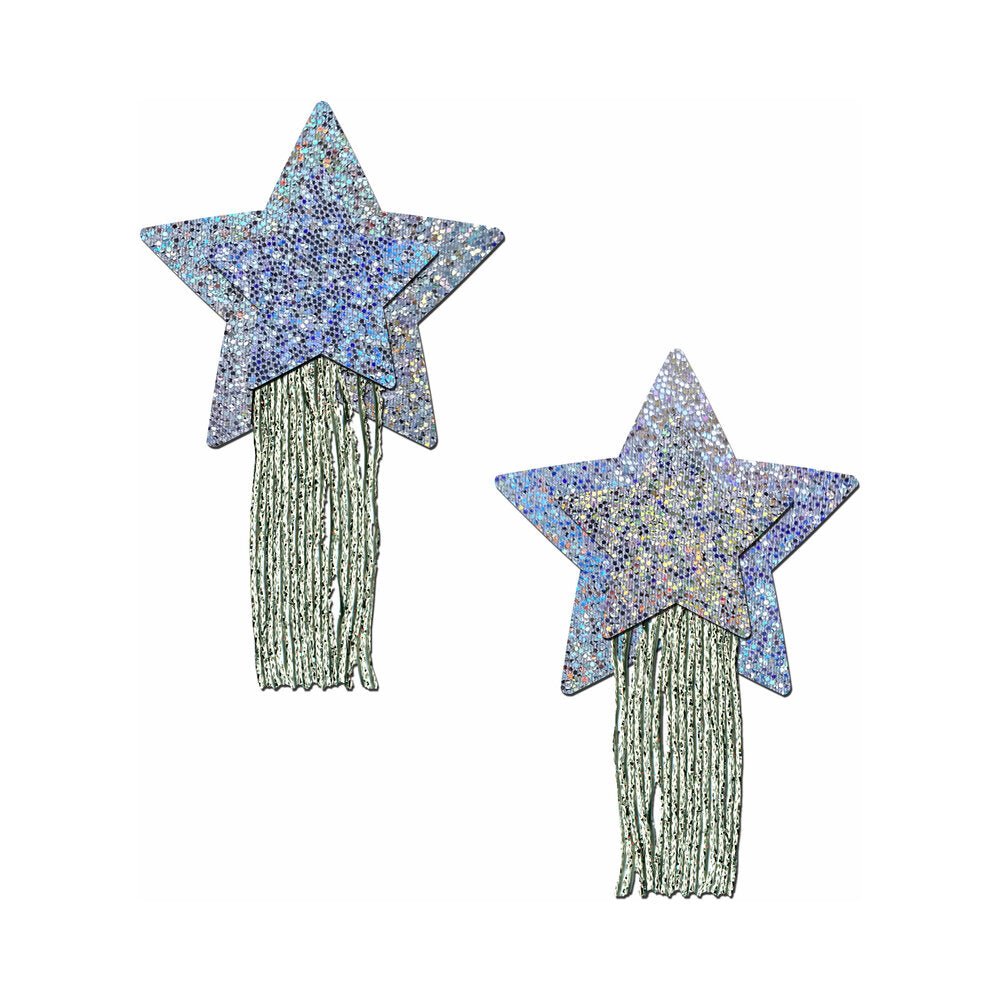 pastease-star-tassel-pasties-silver-glitter-star-with-fringe-pasties Pastease Star: Tassel Pasties: Silver Glitter Star with Fringe Pasties - Image 1