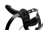 Power Pegger Silicone Vibrating Double Dildo With  Harness - Black - Image 5