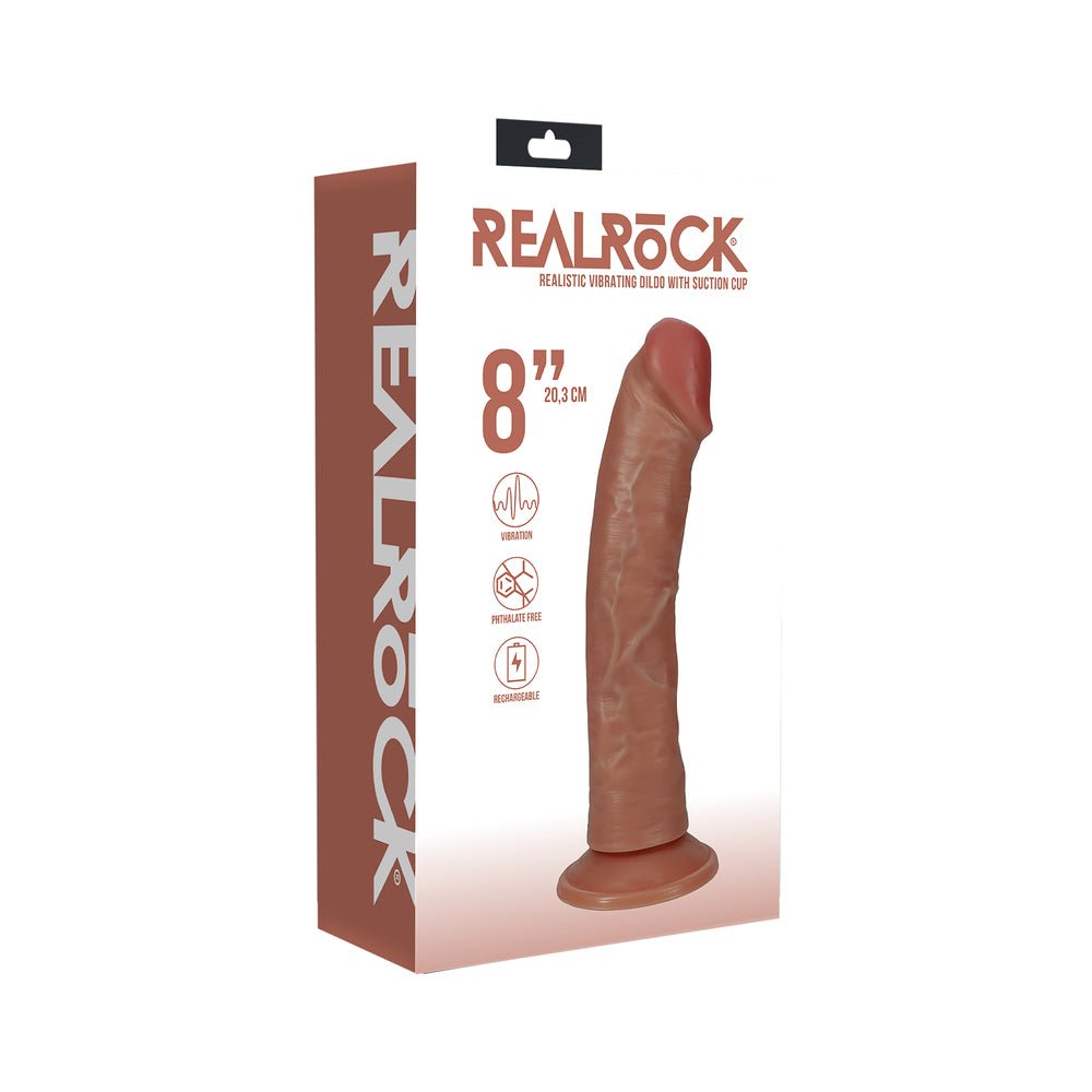 realrock-8-in-vibrating-cock-regular-curved-tan RealRock 8 in. Vibrating Cock Regular Curved Tan - Image 1