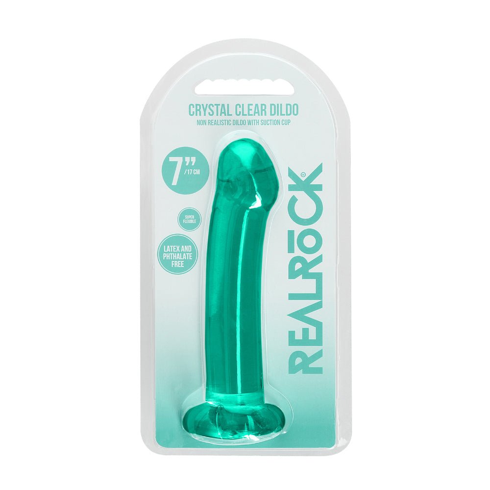 realrock-crystal-clear-non-realistic-7-in-dildo-with-suction-cup-turquoise RealRock Crystal Clear Non-Realistic 7 in. Dildo With Suction Cup Turquoise - Image 1