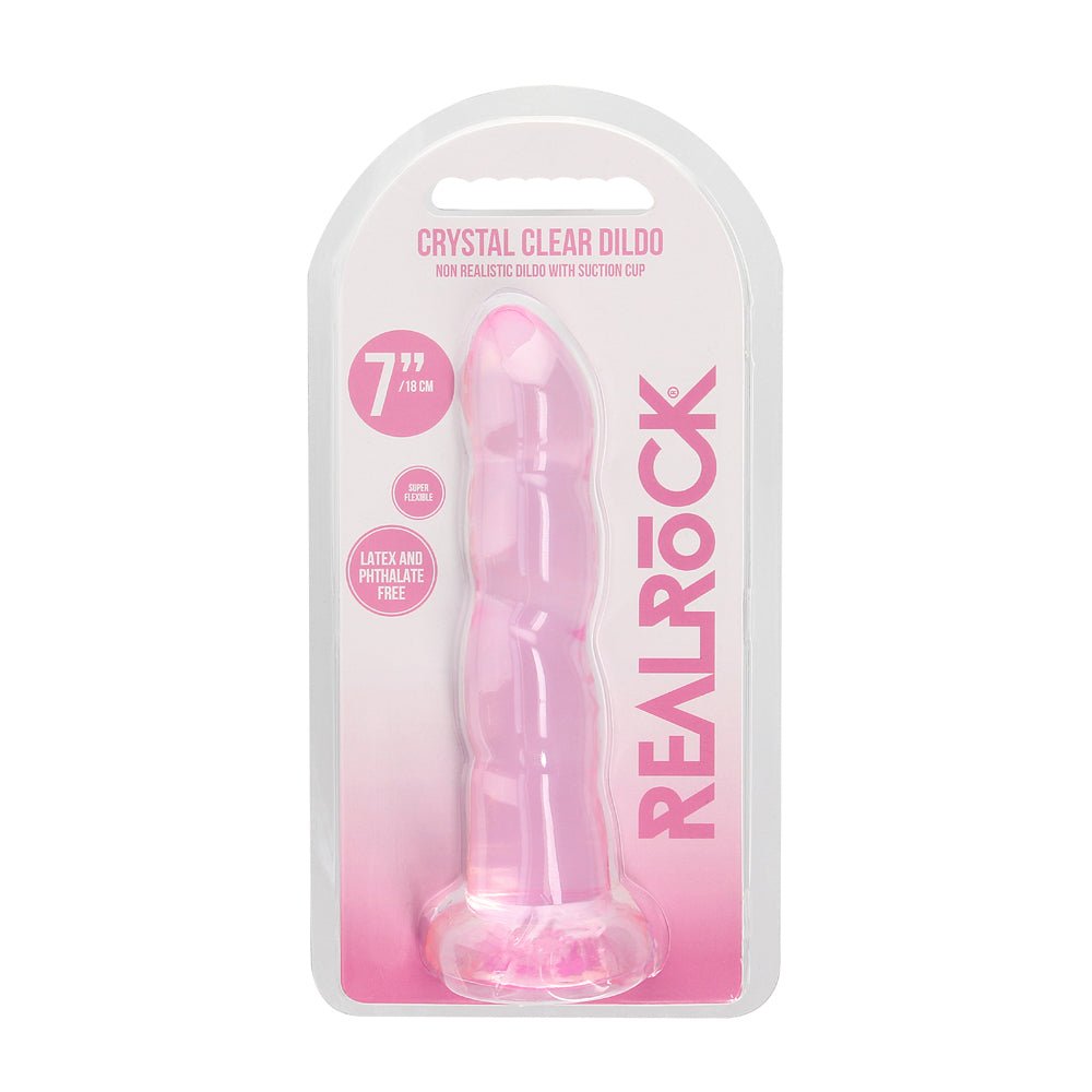 realrock-crystal-clear-non-realistic-7-in-twisted-dildo-with-suction-cup-pink RealRock Crystal Clear Non-Realistic 7 in. Twisted Dildo With Suction Cup Pink - Image 1