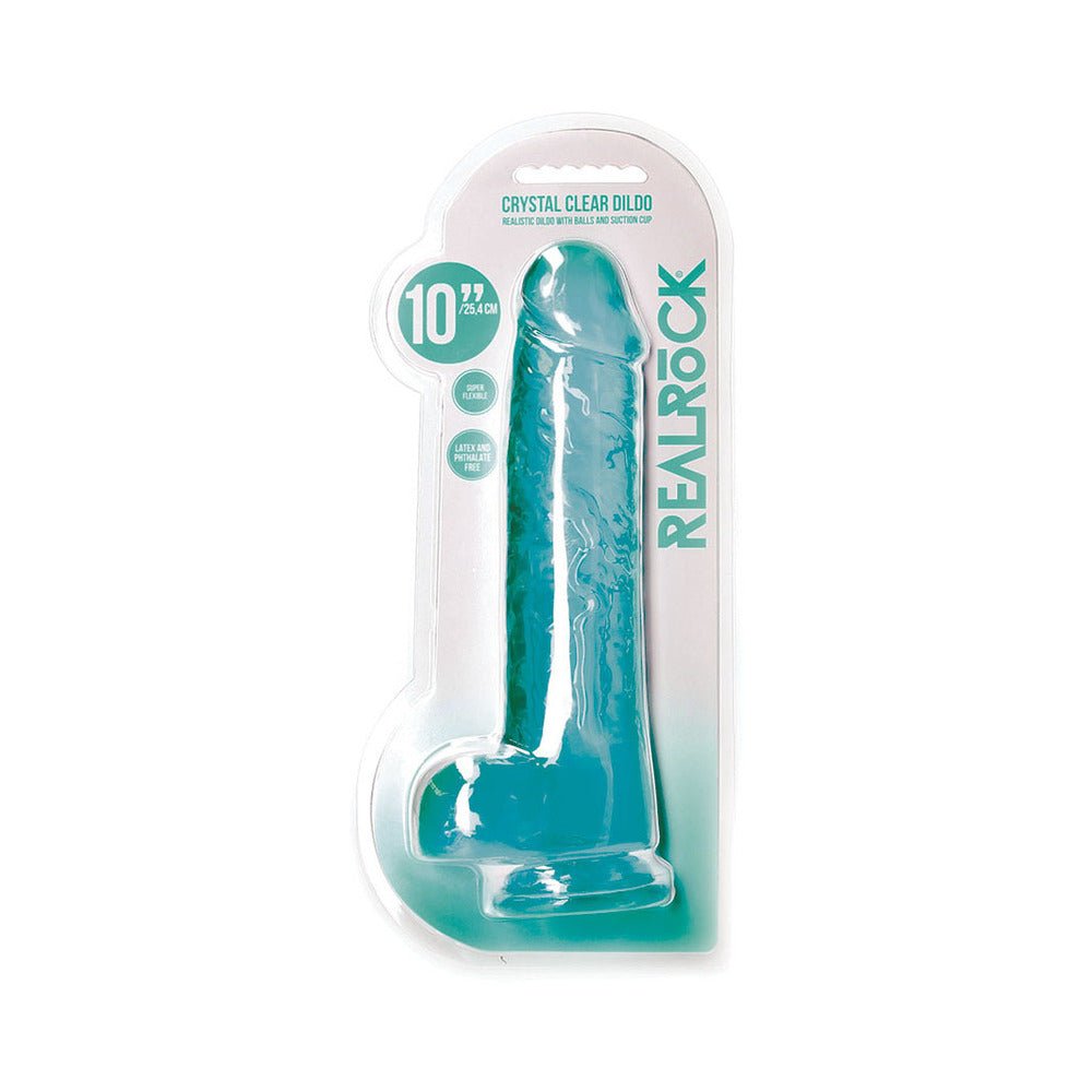 realrock-crystal-clear-realistic-10-in-dildo-with-balls-and-suction-cup-turquoise RealRock Crystal Clear Realistic 10 in. Dildo With Balls and Suction Cup Turquoise - Image 1