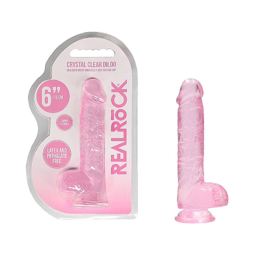 realrock-crystal-clear-realistic-6-in-dildo-with-balls-and-suction-cup-pink RealRock Crystal Clear Realistic 6 in. Dildo With Balls and Suction Cup Pink - Image 1