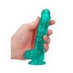 RealRock Crystal Clear Realistic Dildo with Balls and Suction Cup – Turquoise - Image 6