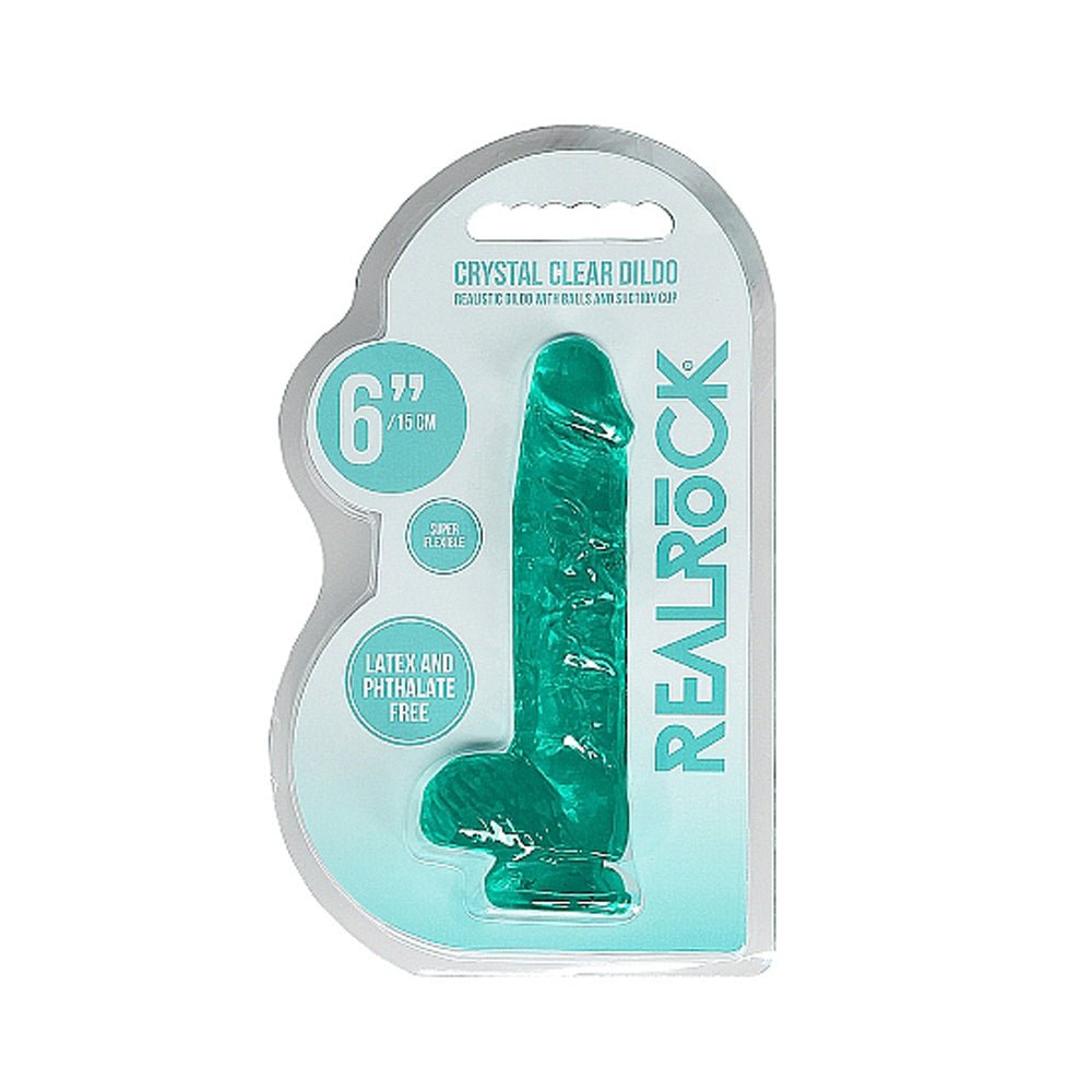 realrock-crystal-clear-realistic-6-in-dildo-with-balls-and-suction-cup-turquoise RealRock Crystal Clear Realistic 6 in. Dildo With Balls and Suction Cup Turquoise - Image 1