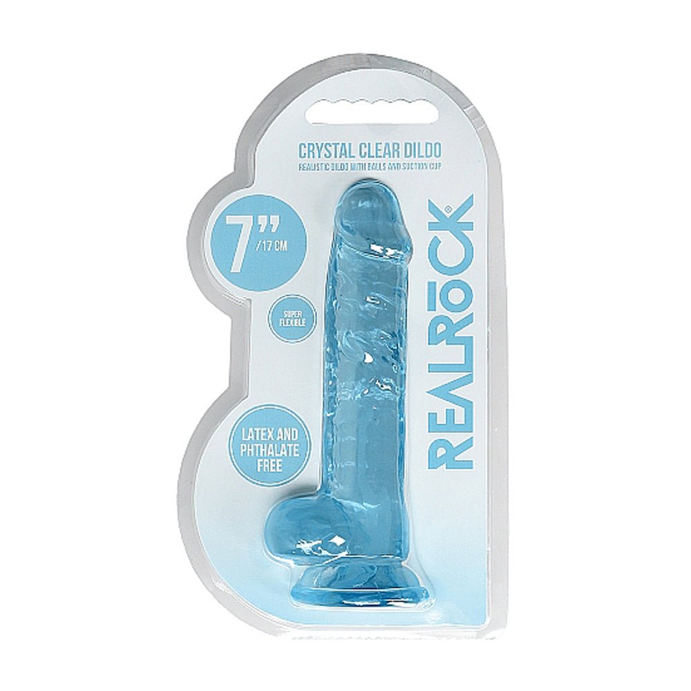 realrock-crystal-clear-realistic-7-in-dildo-with-balls-and-suction-cup-blue RealRock Crystal Clear Realistic 7 in. Dildo With Balls and Suction Cup Blue - Image 1