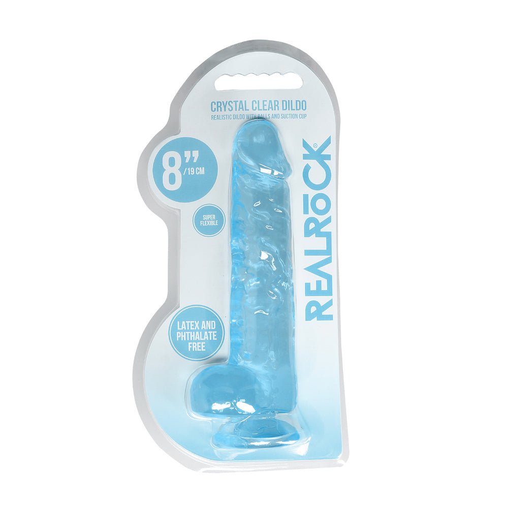 realrock-crystal-clear-realistic-8-in-dildo-with-balls-and-suction-cup-blue RealRock Crystal Clear Realistic 8 in. Dildo With Balls and Suction Cup Blue - Image 1