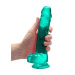 RealRock Crystal Clear Realistic 8 in. Dildo with Balls and Suction Cup – Turquoise - Image 4