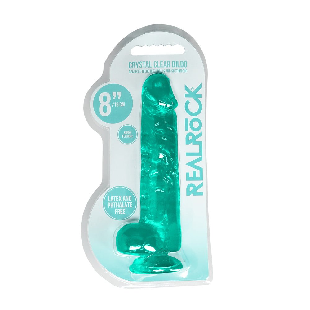 realrock-crystal-clear-realistic-8-in-dildo-with-balls-and-suction-cup-turquoise RealRock Crystal Clear Realistic 8 in. Dildo With Balls and Suction Cup Turquoise - Image 1