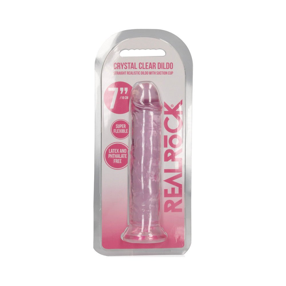 realrock-crystal-clear-straight-7-in-dildo-without-balls-pink RealRock Crystal Clear Straight 7 in. Dildo Without Balls Pink - Image 1