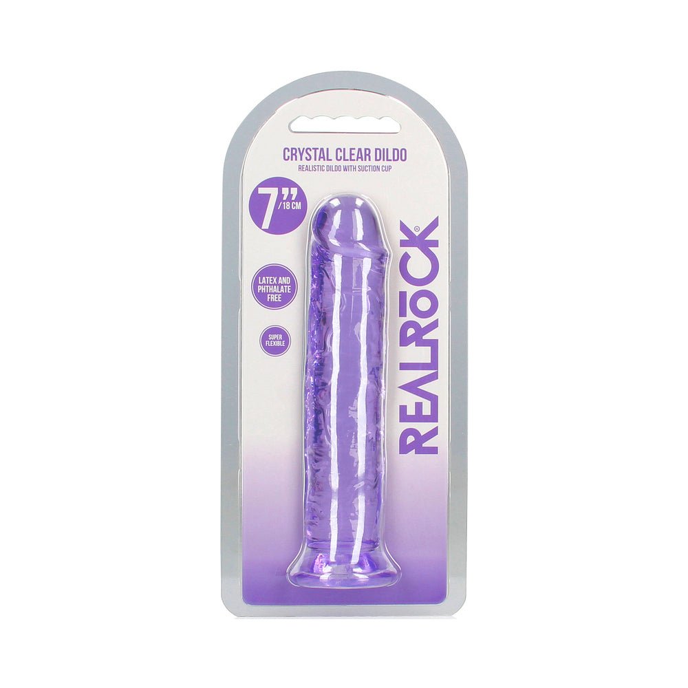 realrock-crystal-clear-straight-7-in-dildo-without-balls-purple RealRock Crystal Clear Straight 7 in. Dildo Without Balls Purple - Image 1