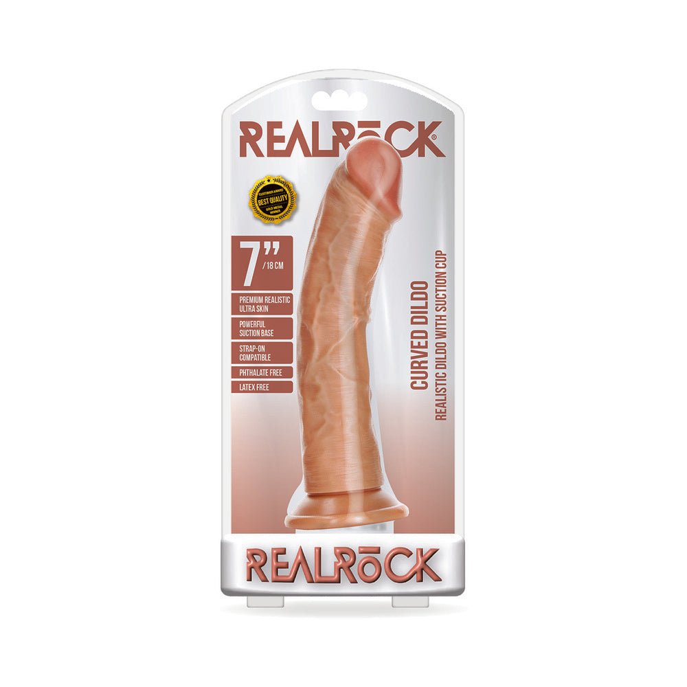 realrock-realistic-7-in-curved-dildo-with-suction-cup-tan RealRock Realistic 7 in. Curved Dildo With Suction Cup Tan - Image 1