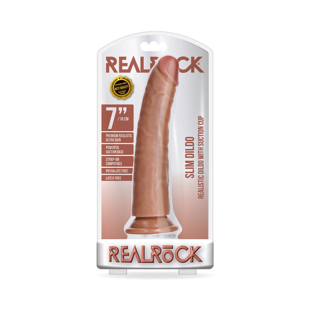 realrock-realistic-7-in-slim-dildo-with-suction-cup-tan RealRock Realistic 7 in. Slim Dildo With Suction Cup Tan - Image 1