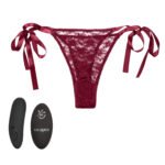 Remote Control Lace Thong Set - Burgundy - Image 6