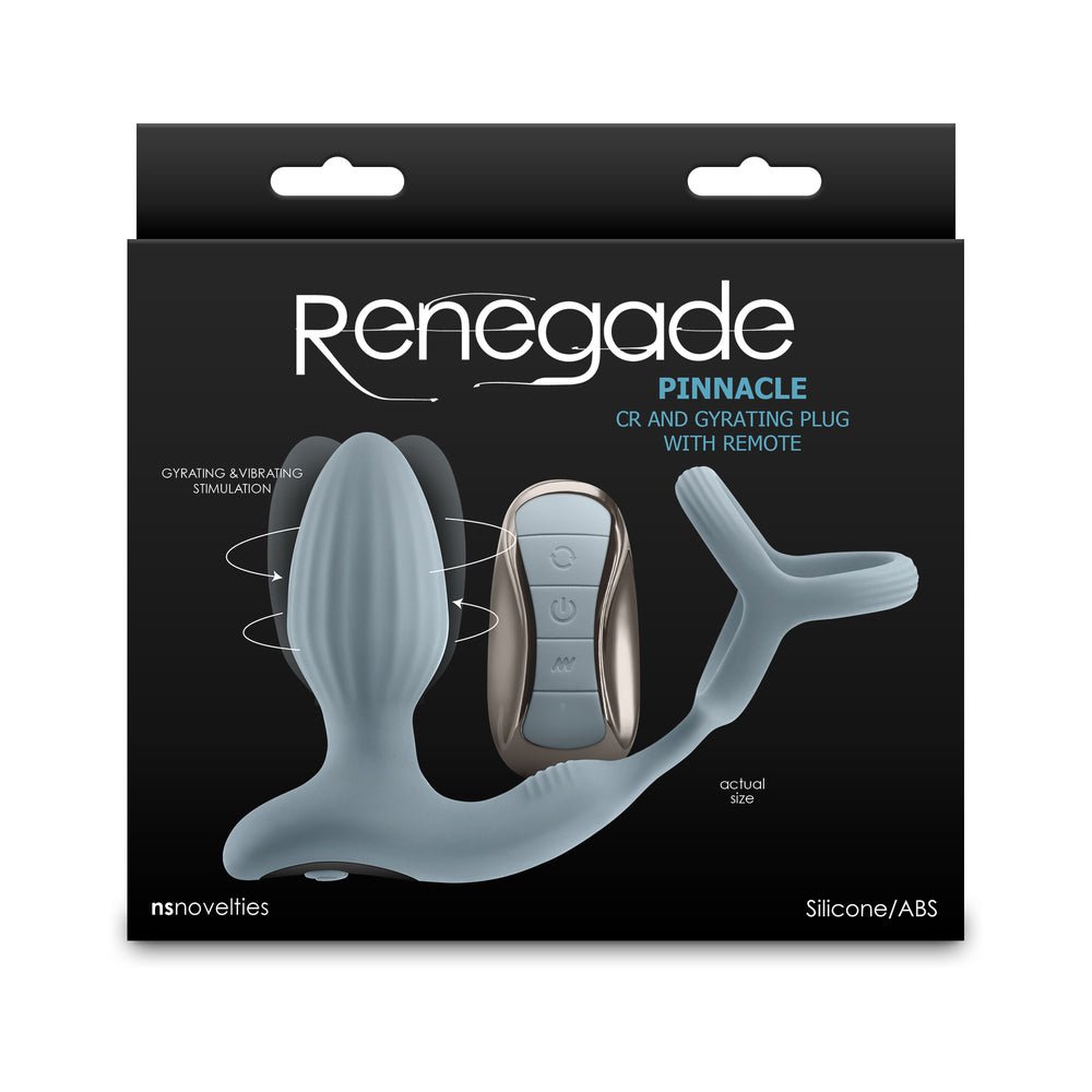 renegade-pinnacle-rechargeable-cockring-and-gyrating-plug-with-remote-gray Renegade Pinnacle Rechargeable Cockring and Gyrating Plug with Remote Gray - Image 1