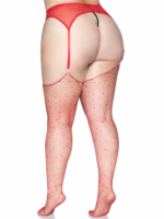 Rhinestone Fishnet Stockings - 1x/2x - Red - Image 3