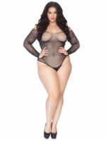Rhinestone Snap Crotch Bodysuit - 1x/2x - Black - Image 2