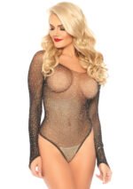 Rhinestone Snap Crotch Bodysuit - One Size - Black - Image 2