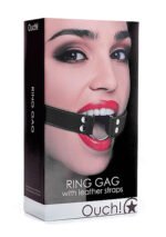 Ring Gag With Leather Straps - Black