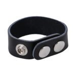 Rock Solid Adjustable Leather 3 Snap Cock Ring – Black - Image 2