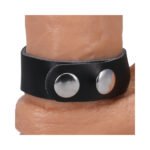 Rock Solid Adjustable Leather 3 Snap Cock Ring – Black - Image 6