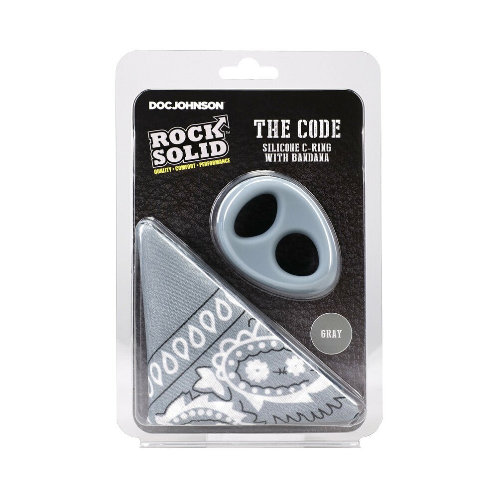 rock-solid-the-code-silicone-c-ring-with-bandana-grayblack Rock Solid The Code Silicone C-Ring with Bandana Gray/Black - Image 1