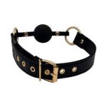 Rouge Leather Ball Gag Black with Gold Accessories - Image 2