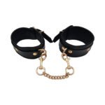 Rouge Leather Plain Ankle Cuffs Black with Gold Accessories - Image 2