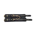 Rouge Leather Plain Ankle Cuffs Black with Gold Accessories - Image 3