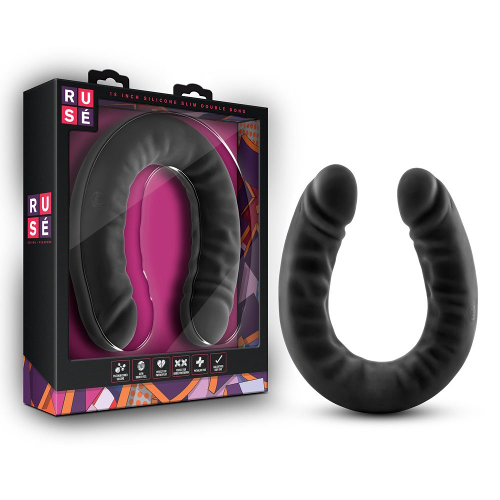 ruse-silicone-double-headed-dildo-18-inch-black Ruse - Silicone Double Headed Dildo - 18 Inch - Black - Image 1