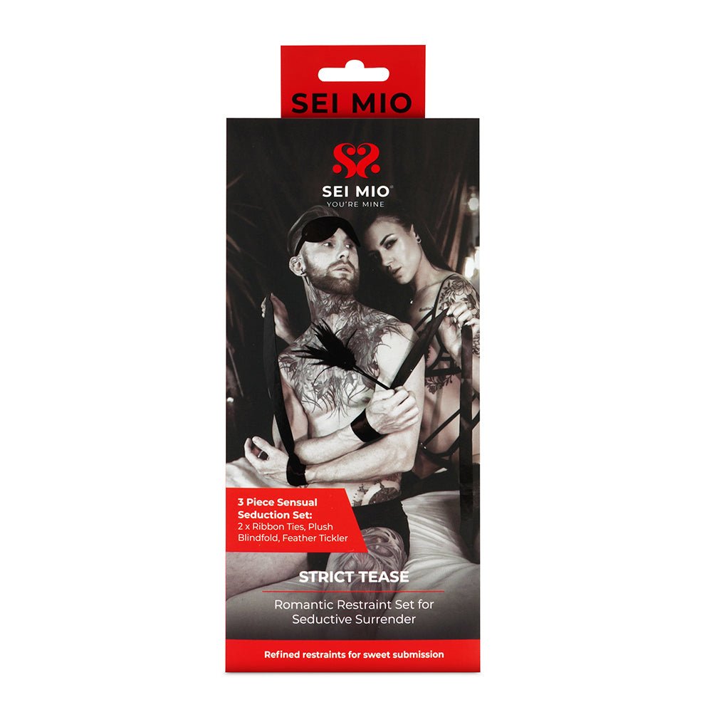 sei-mio-strict-tease-ribbon-ties-blindfold-and-tickler-kit SEI MIO Strict Tease Ribbon Ties, Blindfold and Tickler Kit - Image 1