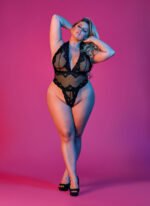 Sexy Time Deep Plunge Halter Teddy - Black - 1x-3x - Image 2