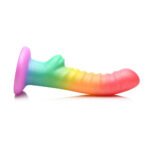 Simply Sweet Ribbed 6.5 in. Silicone Dildo Rainbow - Image 4