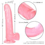 Size Queen 8 Inch Dildo with Suction Cup Base – Pink - Image 9
