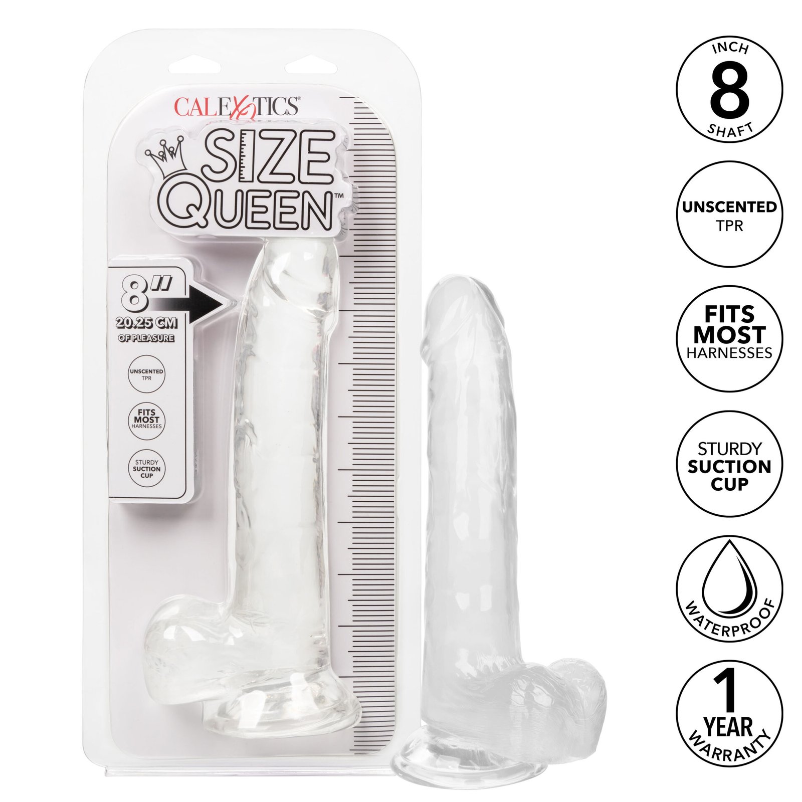size-queen-8-inch2025-cm-clear Size Queen 8 inch/20.25 Cm - Clear - Image 1
