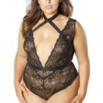 Soft Cup Teddy With Harness Choker - Black - 3x/4x