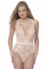 Soft Lace Bodysuit With Satin Trims - Small - Silver Peony - Image 2