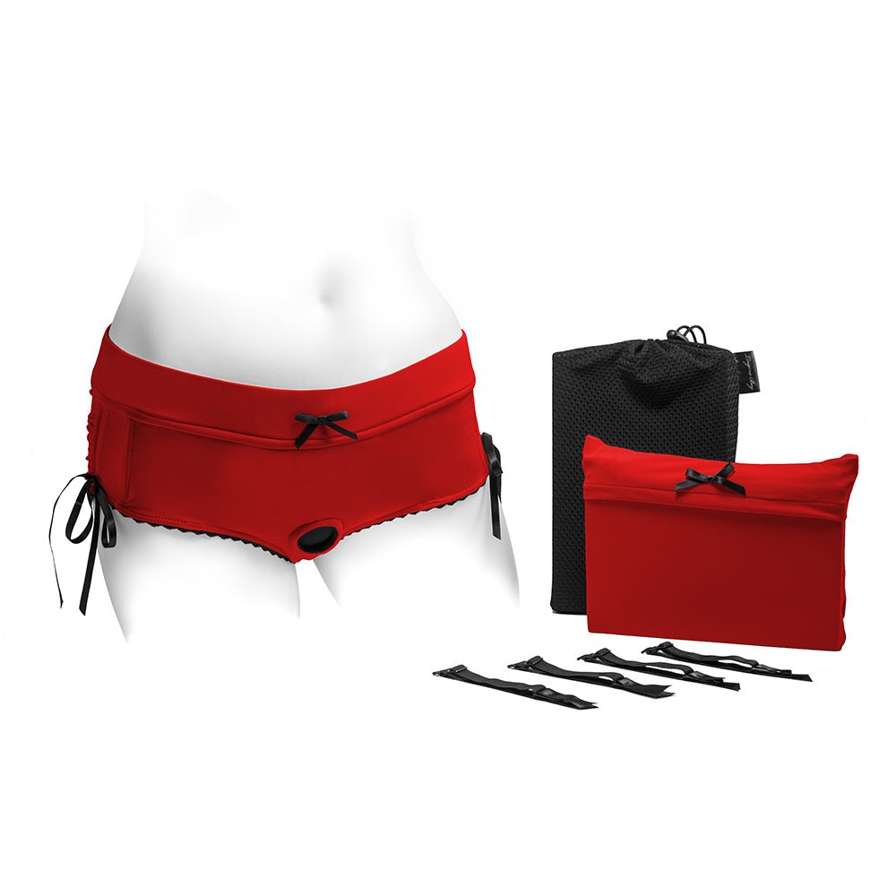 spareparts-sasha-cinch-booty-short-harness-redblack-size-s SpareParts Sasha Cinch Booty Short Harness Red/Black Size S - Image 1