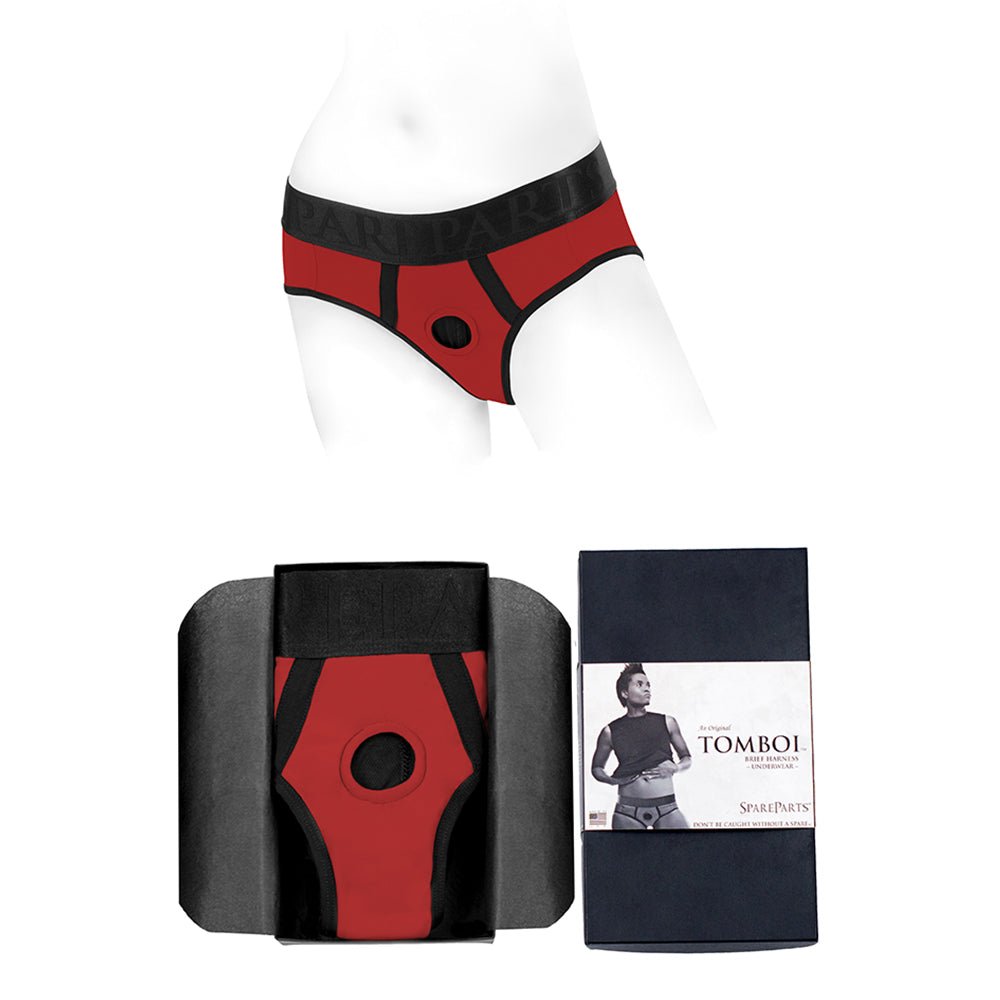 spareparts-tomboi-nylon-briefs-harness-redblack-size-2xl SpareParts Tomboi Nylon Briefs Harness Red/Black Size 2XL - Image 1