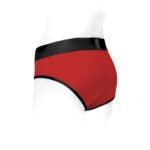 SpareParts Tomboi Nylon Spandex Harness Briefs with O-Ring Red/Black Size M - Image 3