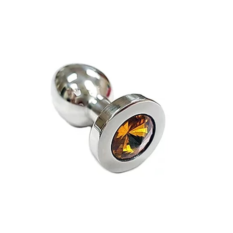 stainless-steel-smooth-medium-butt-plug-yellow-crystal Stainless Steel Smooth Medium Butt Plug- Yellow Crystal - Image 1
