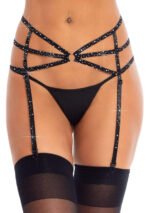 Strappy Elastic Rhinestone Garter - Black - One  Size - Image 4